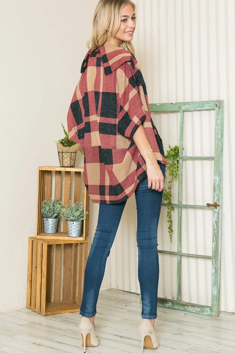 Plaid Textured Shawl Cardigan