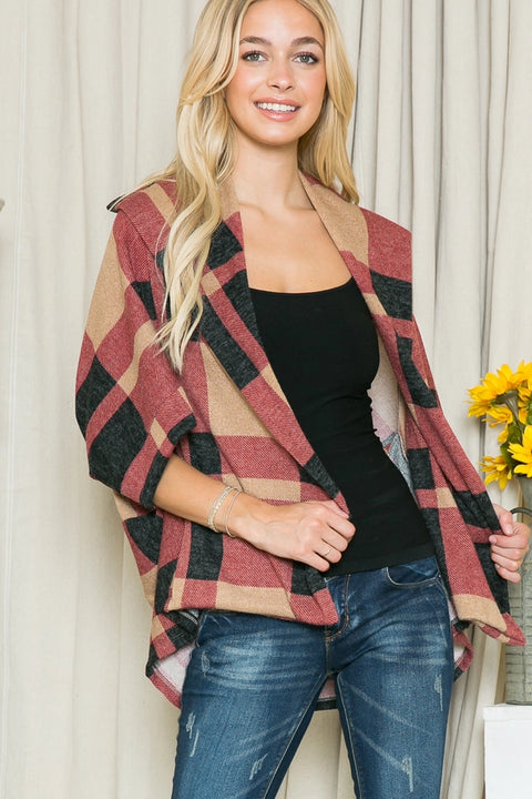 Plaid Textured Shawl Cardigan