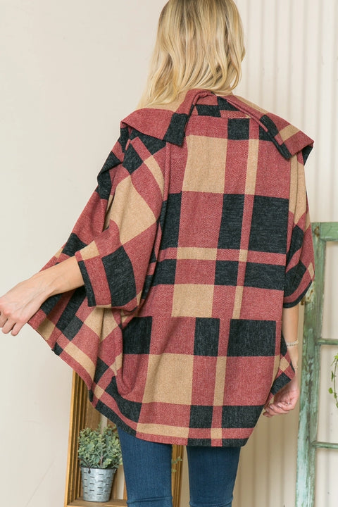 Plaid Textured Shawl Cardigan
