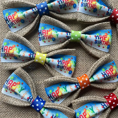 Happy Birthday Polka Dot Dog Bow