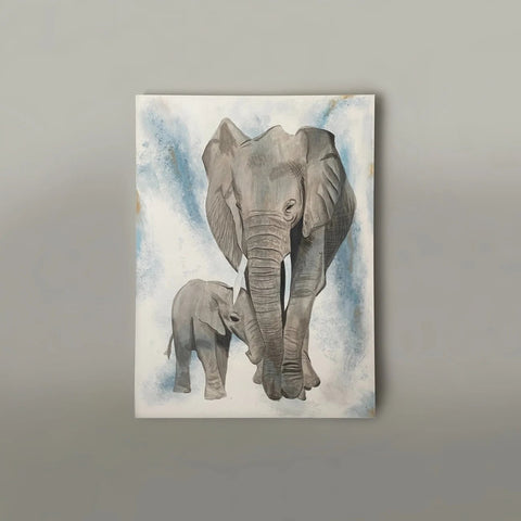 Elephants "Mother and Child" Acrylic Painting