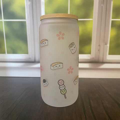 16oz Frosted Glass Cup - Sushi Love