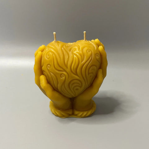 Hands Holding Heart Beeswax Decorative Candle
