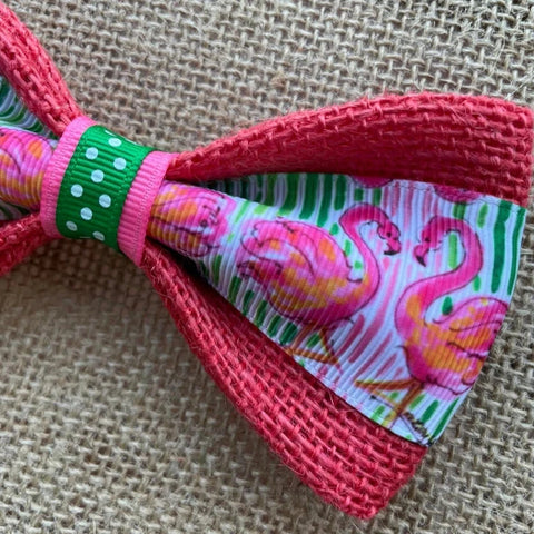 Flamingos on Coral Dog Bow