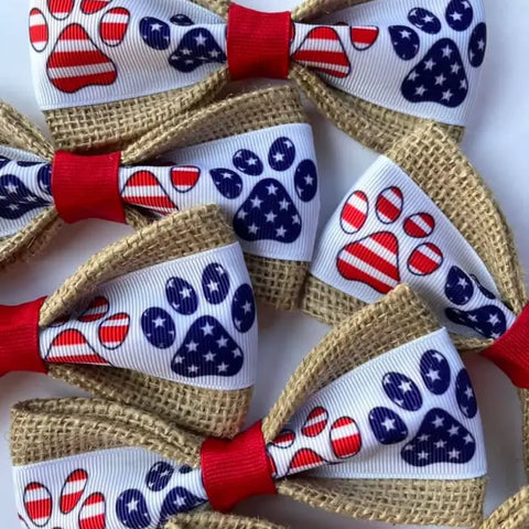 Patriotic Paw Print Dog Bow