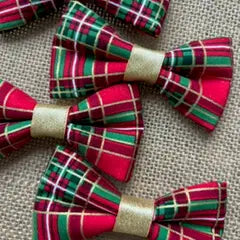 Red, Green & Gold Plaid Cat or Dog Bow (Mini Size)