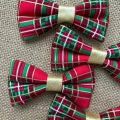 Red, Green & Gold Plaid Cat or Dog Bow (Mini Size)