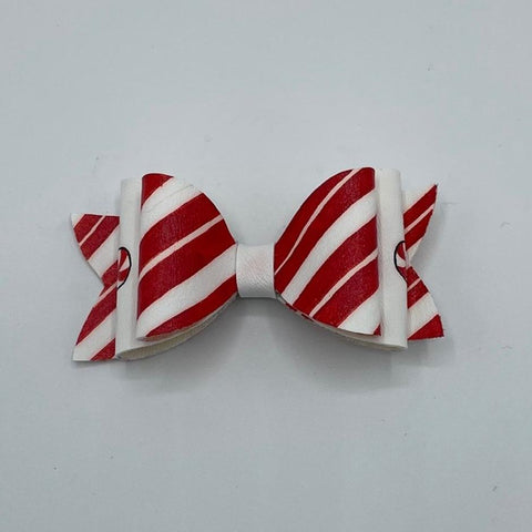 Candy Cane 4" Faux Leather Bow