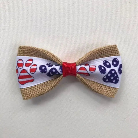 Patriotic Paw Print Dog Bow