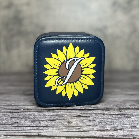 Sunflower Custom Jewelry Case, Navy Blue