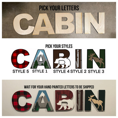 Cabin 6" Hand Painted Wood Letters