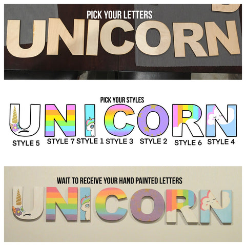 Unicorn 6" Hand Painted Wood Letters
